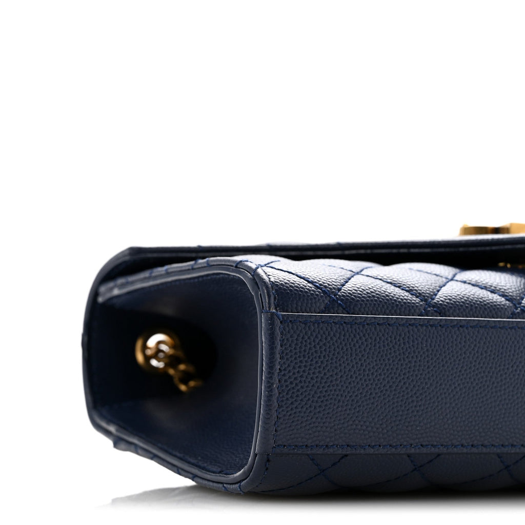 Grain De Poudre Textured Mixed Matelasse Triquilt Small Monogram Satchel Blue Charron