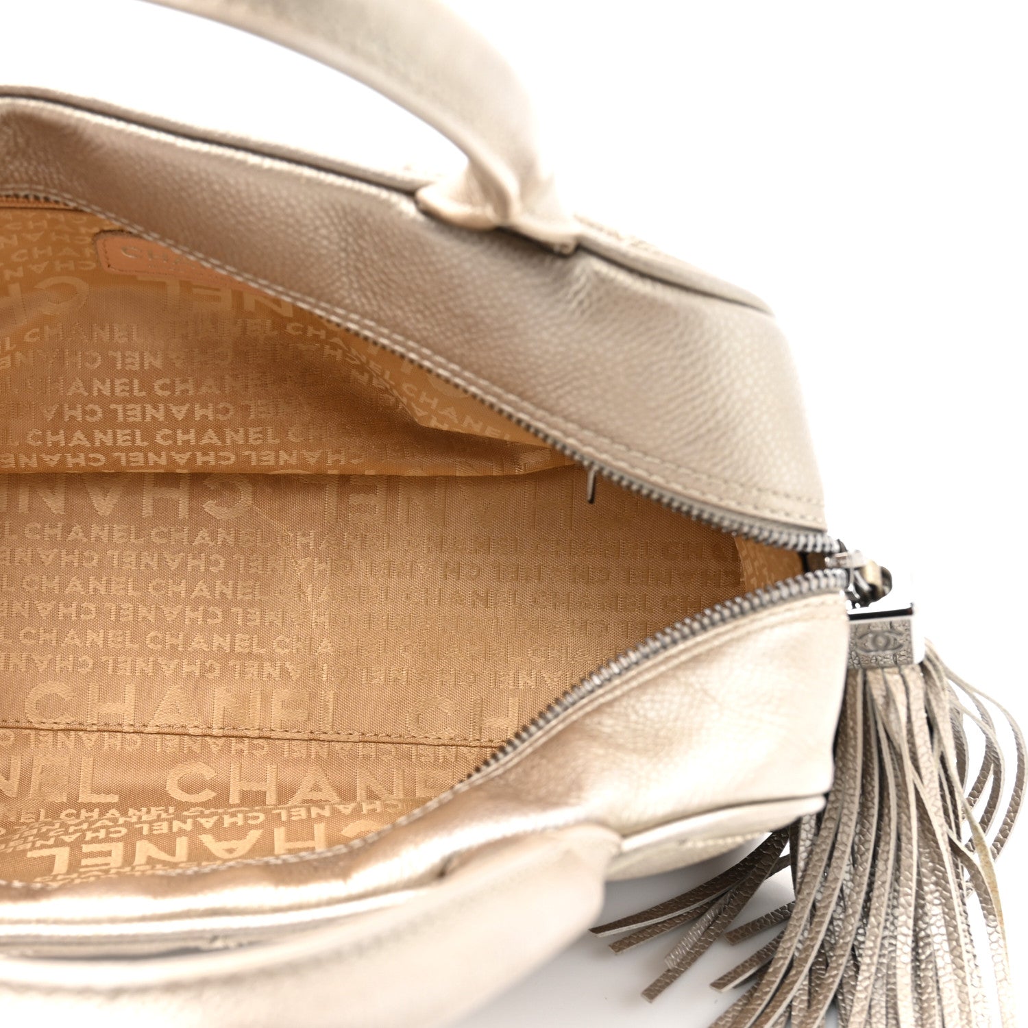 Metallic Caviar Quilted Timeless Bowler Silver