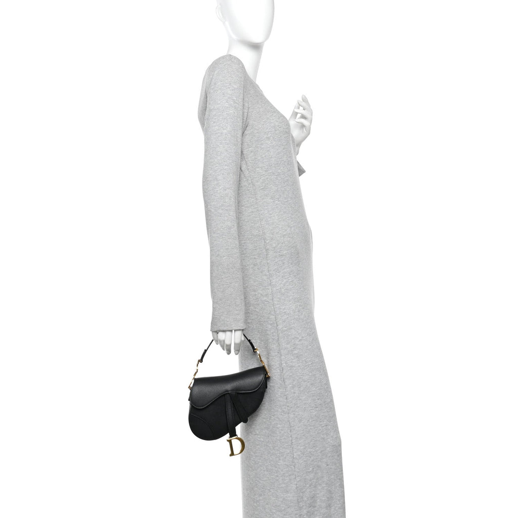 Grained Calfskin Mini Saddle Bag Black