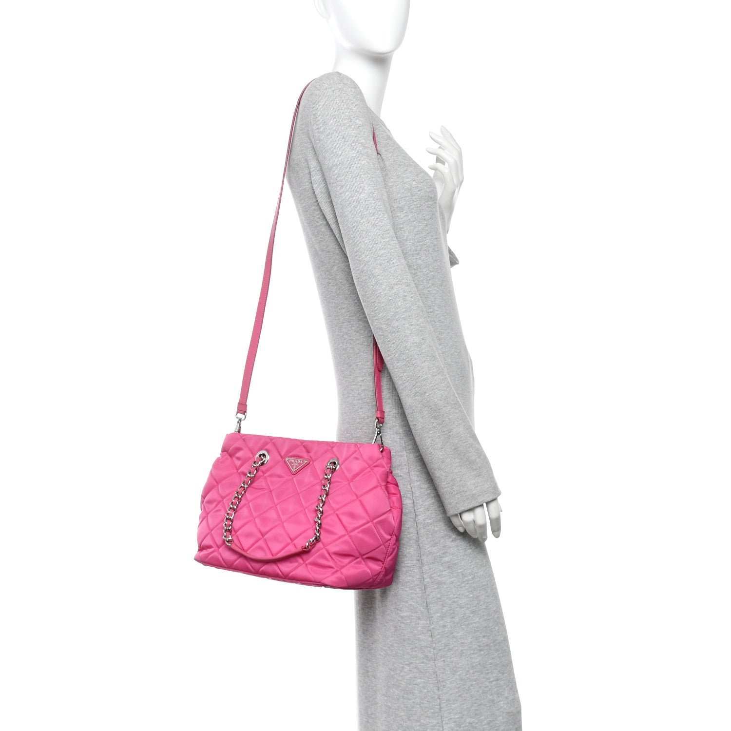 Tessuto Nylon Quilted Shopping Tote Fuxia