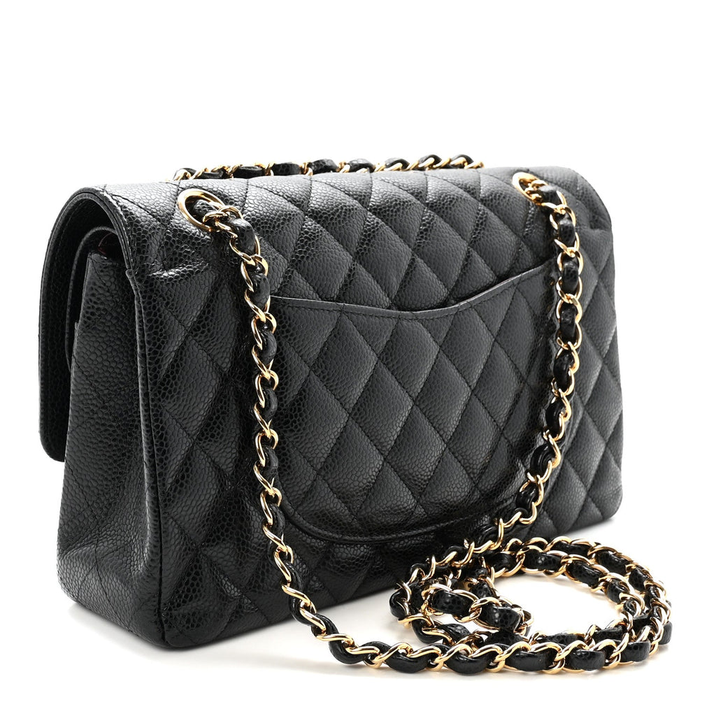 Caviar Quilted Medium Double Flap Black