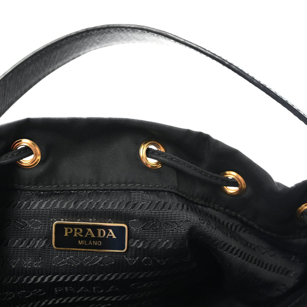 Saffiano Tessuto Nylon Mini Bucket Crossbody Bag Black