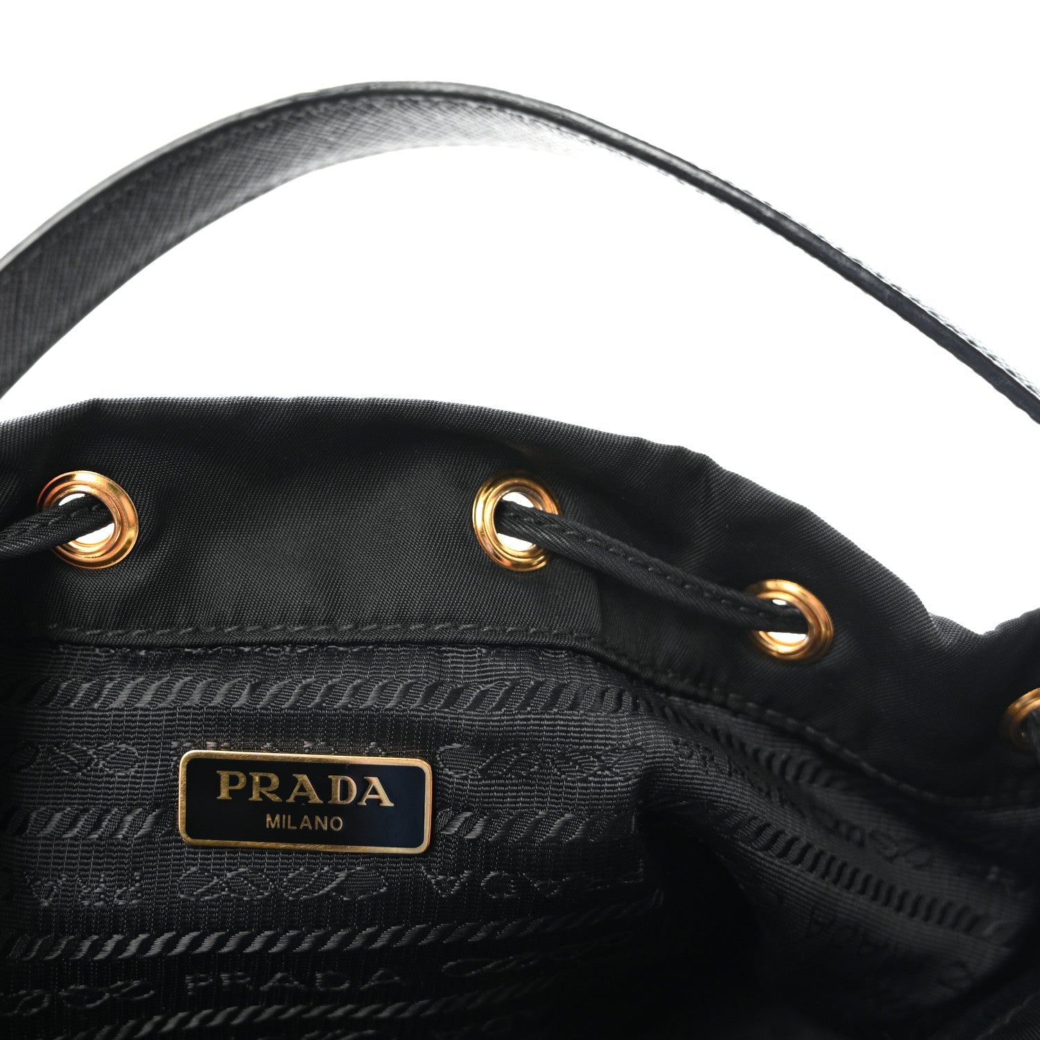 Saffiano Tessuto Nylon Mini Bucket Crossbody Bag Black