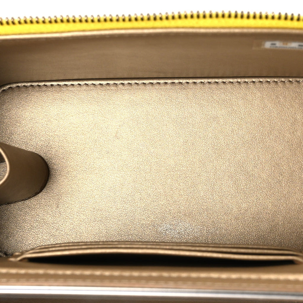 Lambskin Quilted Small Pearl Crush Vanity Case With Chain Yellow
