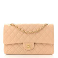 Lambskin Quilted Medium Double Flap Beige