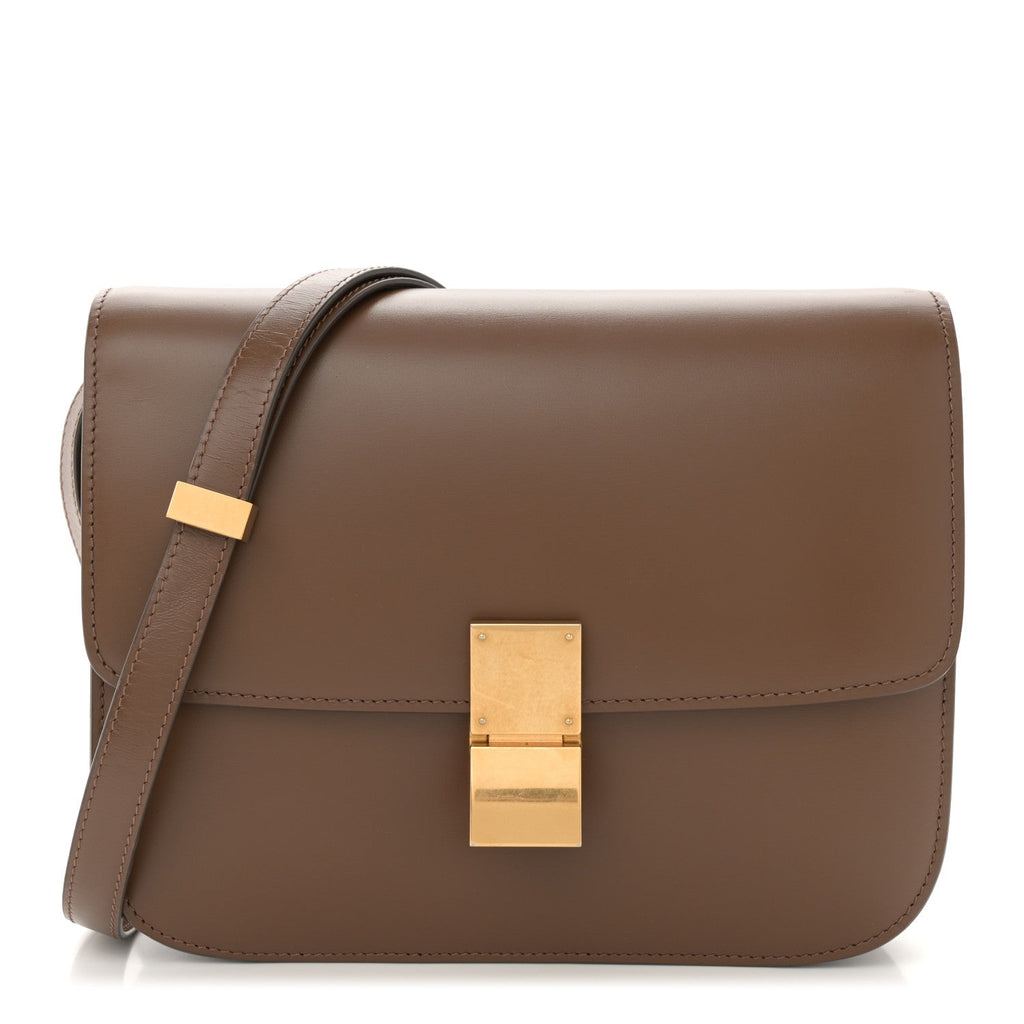 Box Calfskin Medium Classic Box Flap Bag Taupe