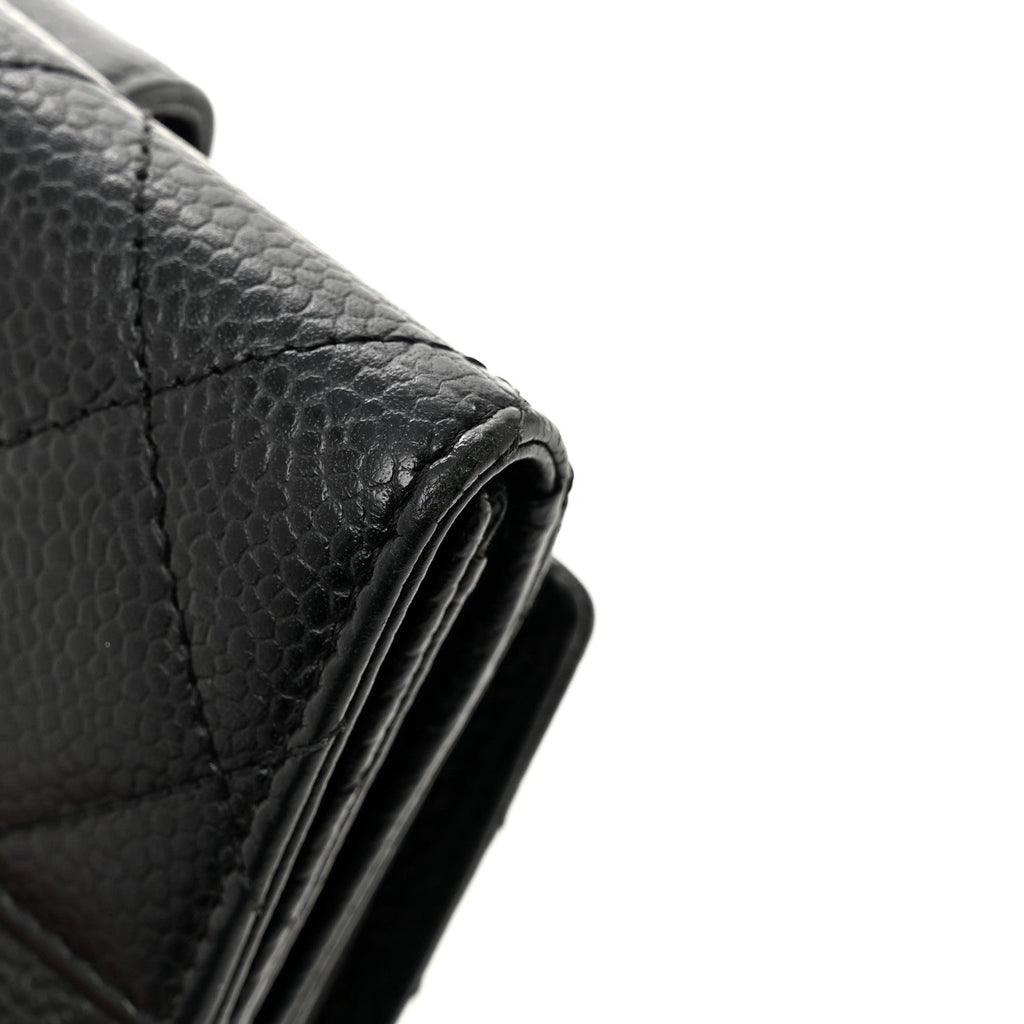 Caviar Quilted Compact French Flap Wallet Black