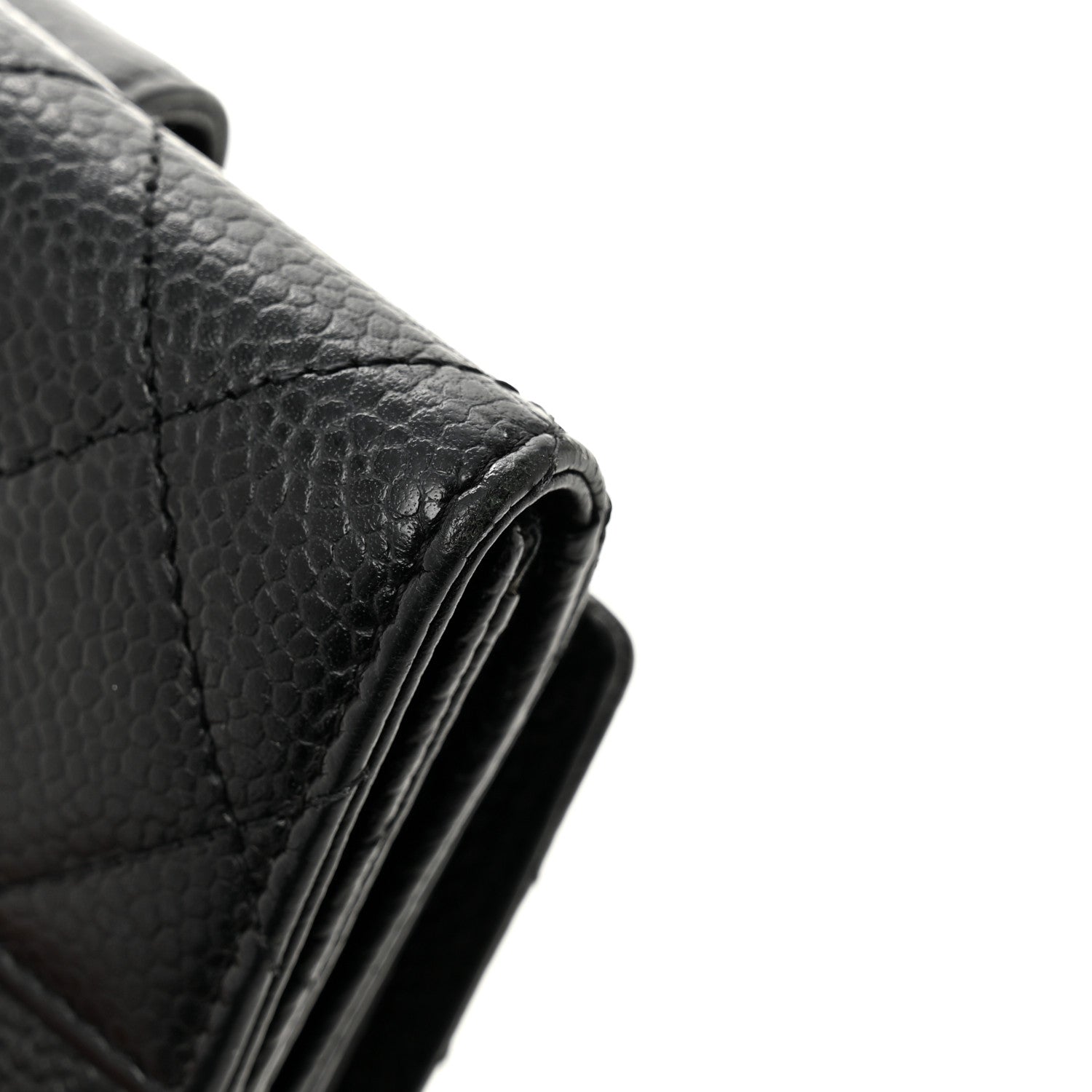 Caviar Quilted Compact French Flap Wallet Black