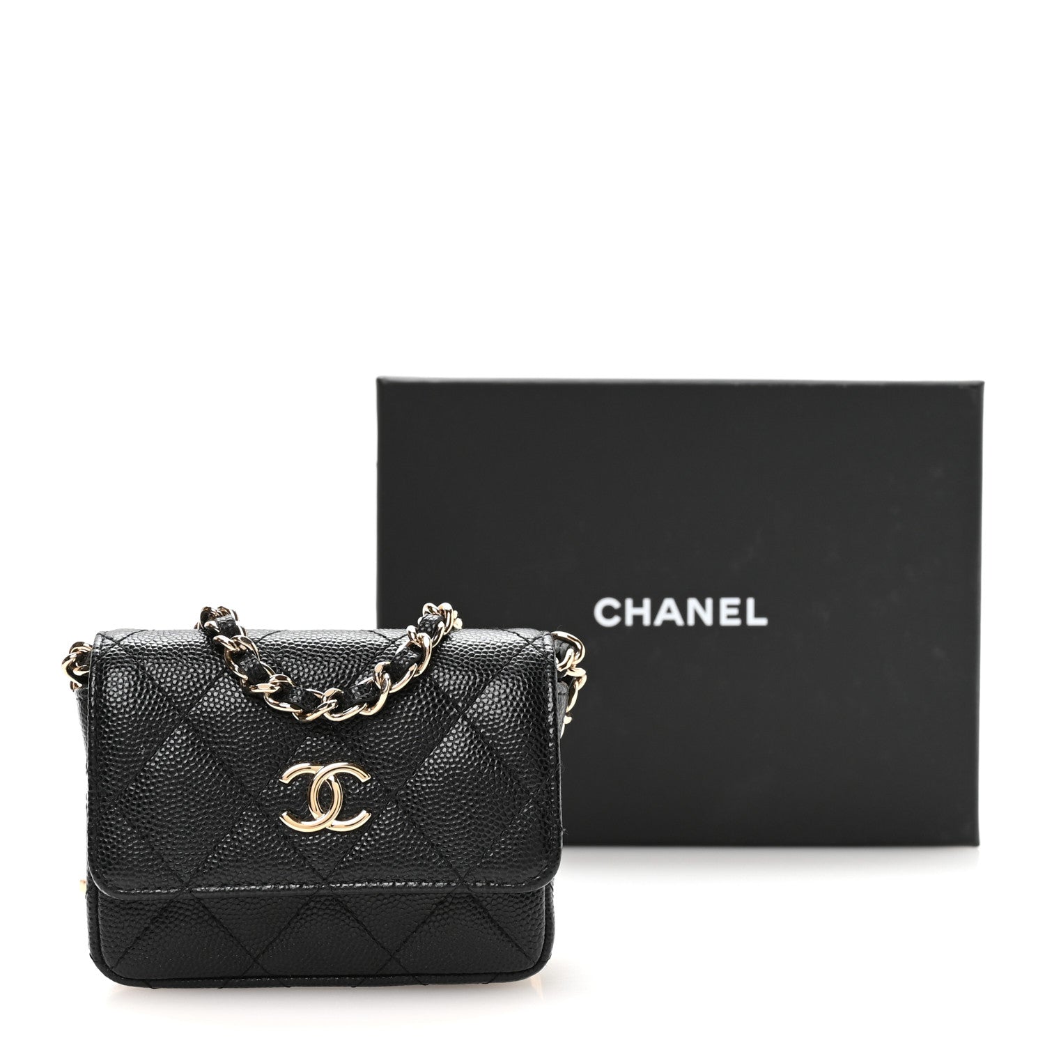 Caviar Quilted Belt Bag With Charms On Chain Black