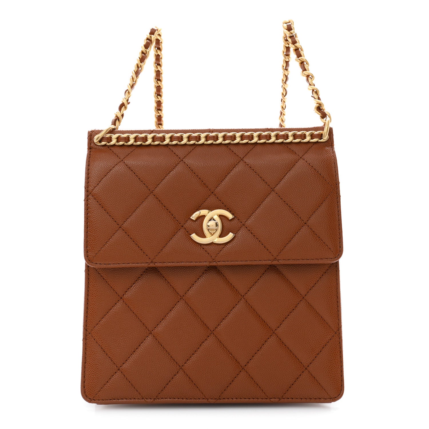 Caviar Quilted Multi Chain Backpack Light Brown