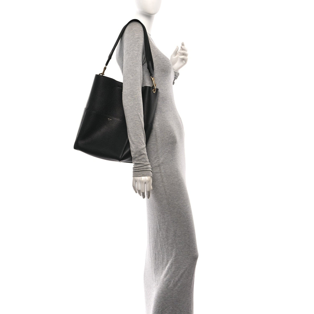 Soft Grained Calfskin Sangle Bucket Bag Black