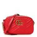 Calfskin Matelasse Small GG Marmont Chain Shoulder Bag Hibiscus Red