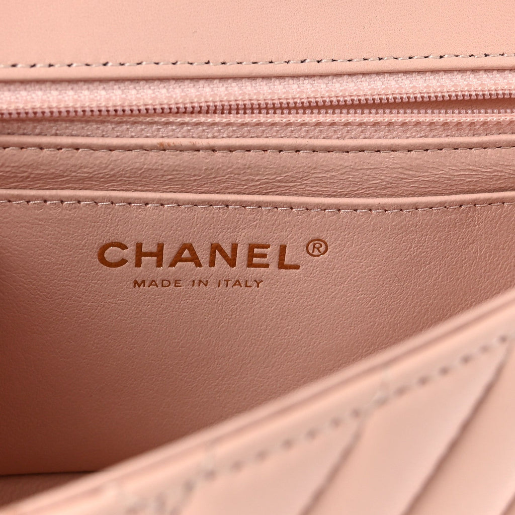 Calfskin Chevron Quilted Mini Rectangular Flap Light Pink