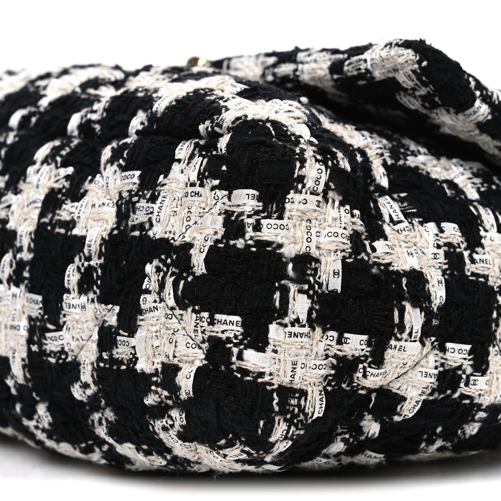 Tweed Quilted Large Chanel 19 Flap Black Ecru White