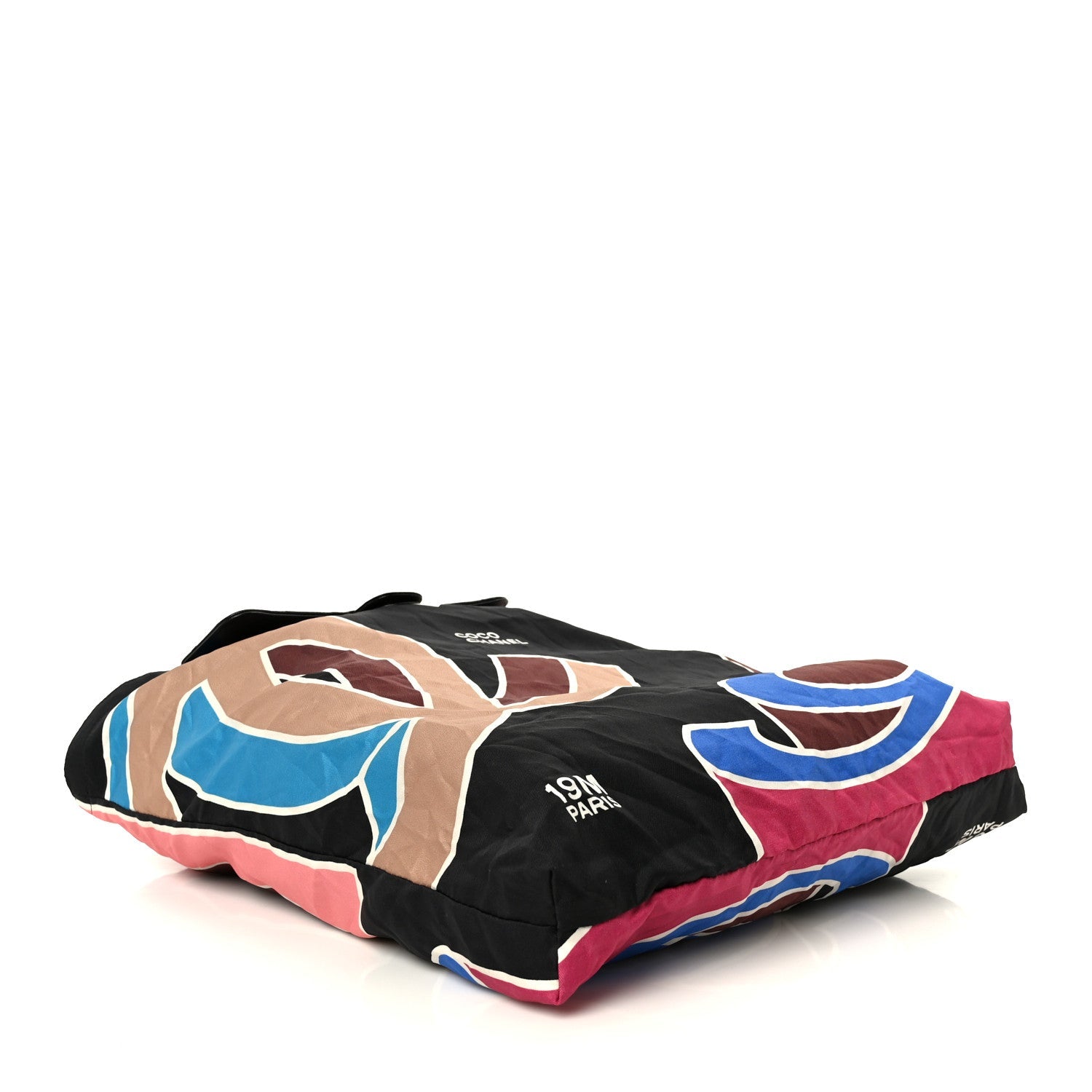 Caviar Fabric Foldable Tote Bag With Chain Black Multicolor