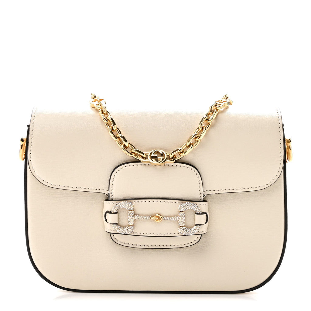 Azalea Calfskin Mini Crystal Horsebit 1955 Shoulder Bag Mystic White