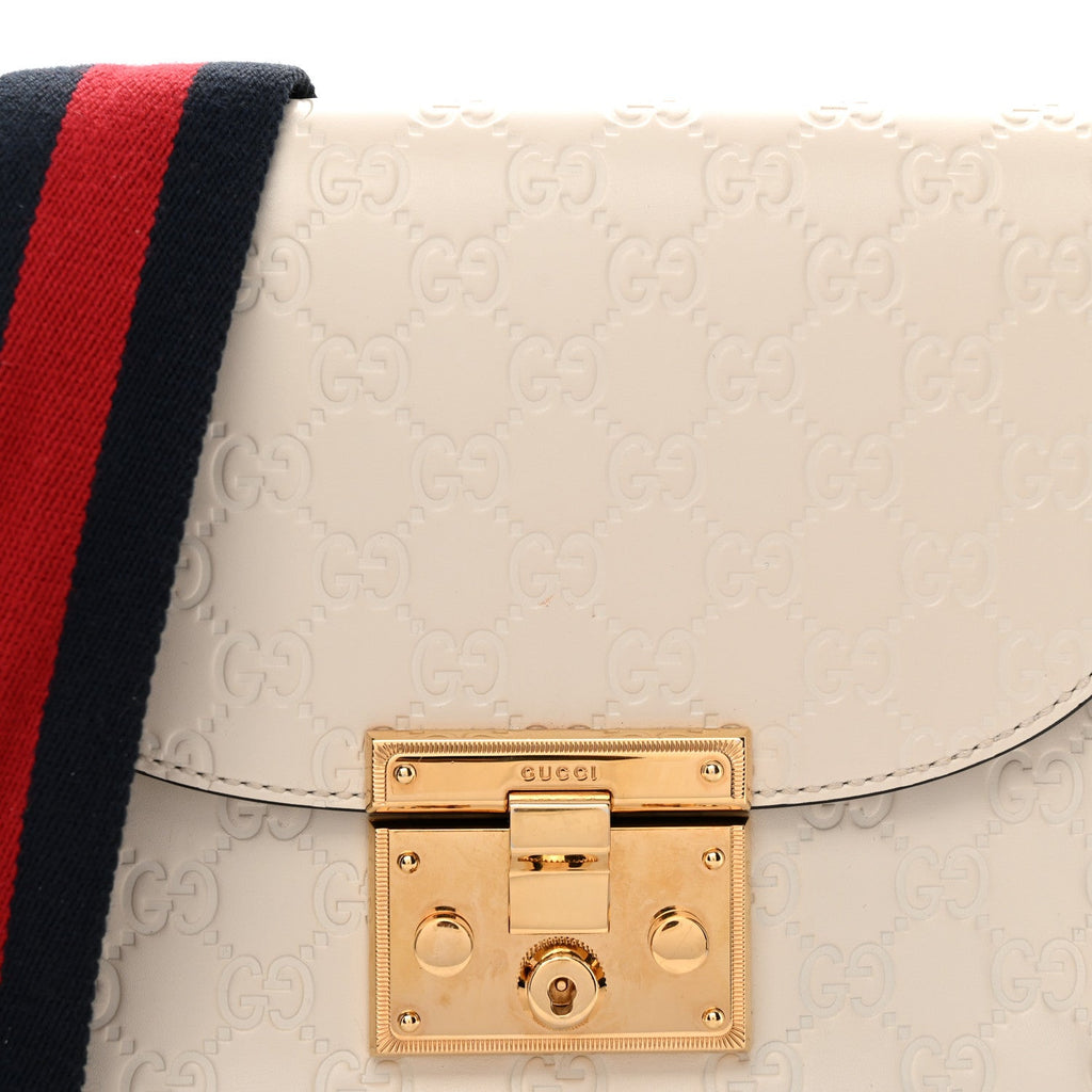 Guccissima Web Medium Padlock Messenger Shoulder Bag White