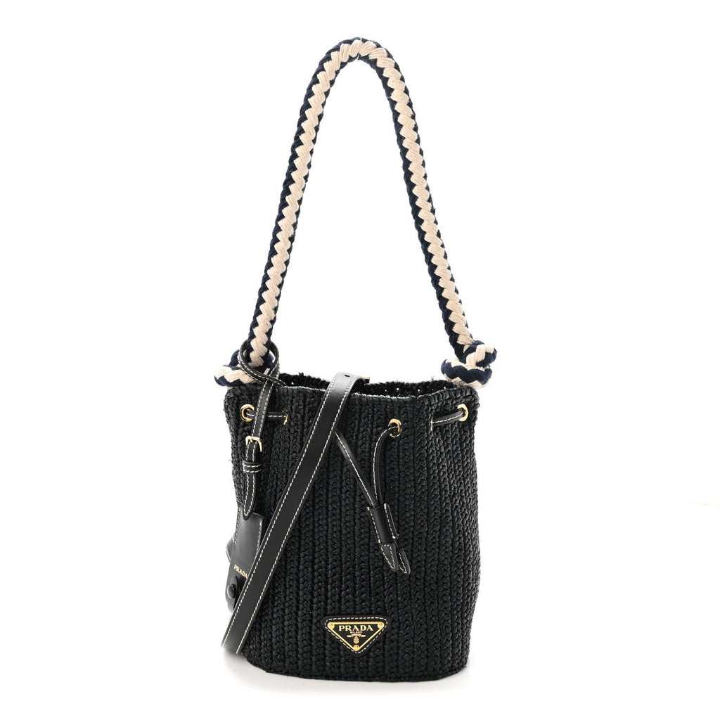 Yarn Raffia Effect Crochet Mini Bucket Bag Black