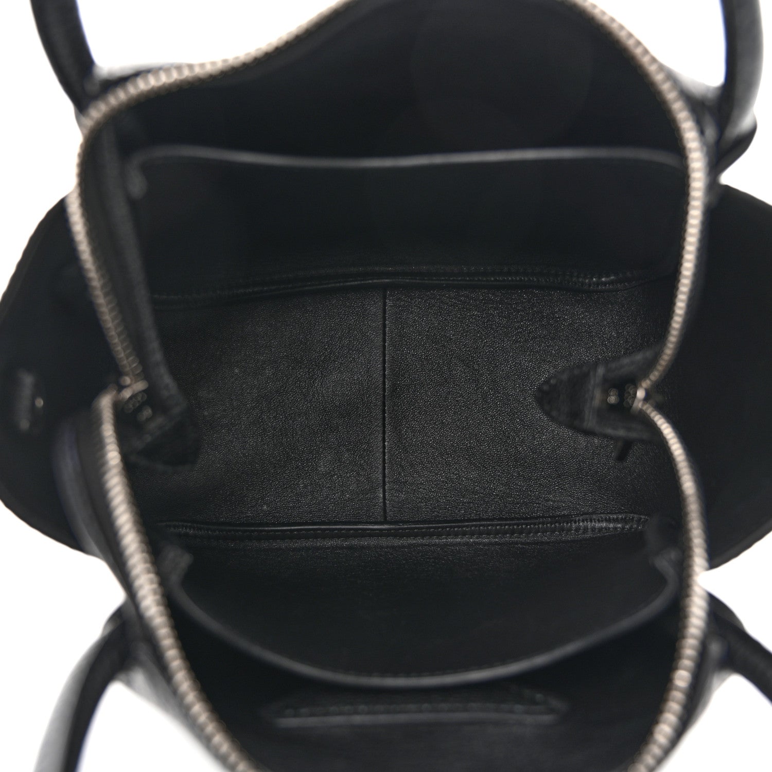 Vitello Daino Soft Mini Zippered Top Handle Bag Black