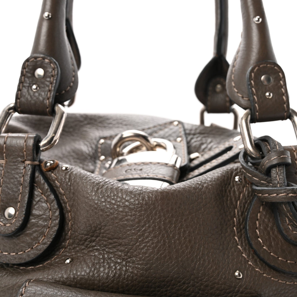 Calfskin Medium Paddington Satchel Gris Vert