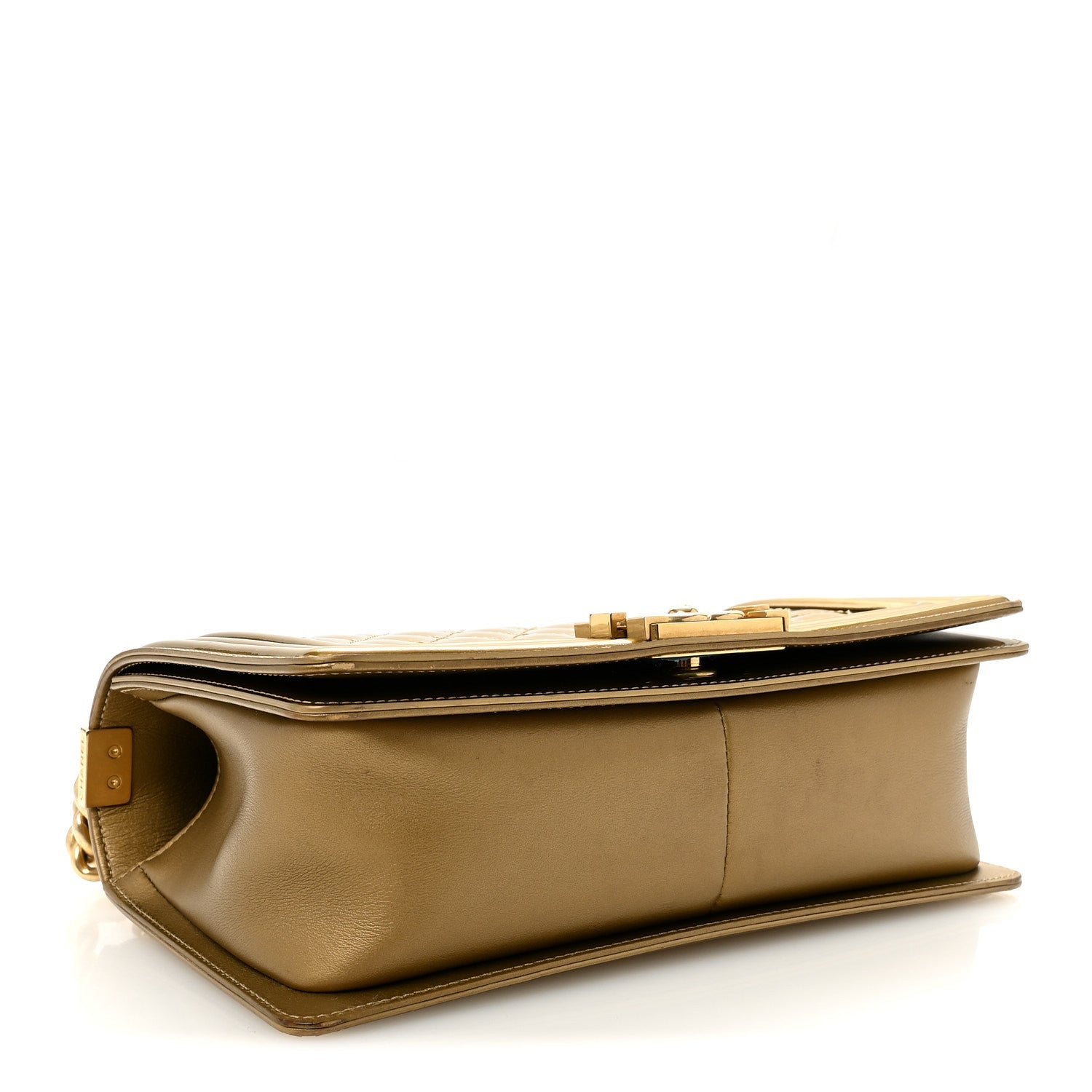 Metallic Patent Calfskin Quilted Medium Boy Flap Gold