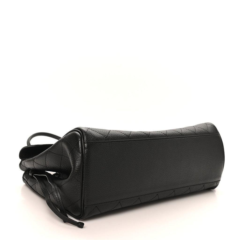 Grained Calfskin Stitched Urban Essentials Large Shopping Bag Black