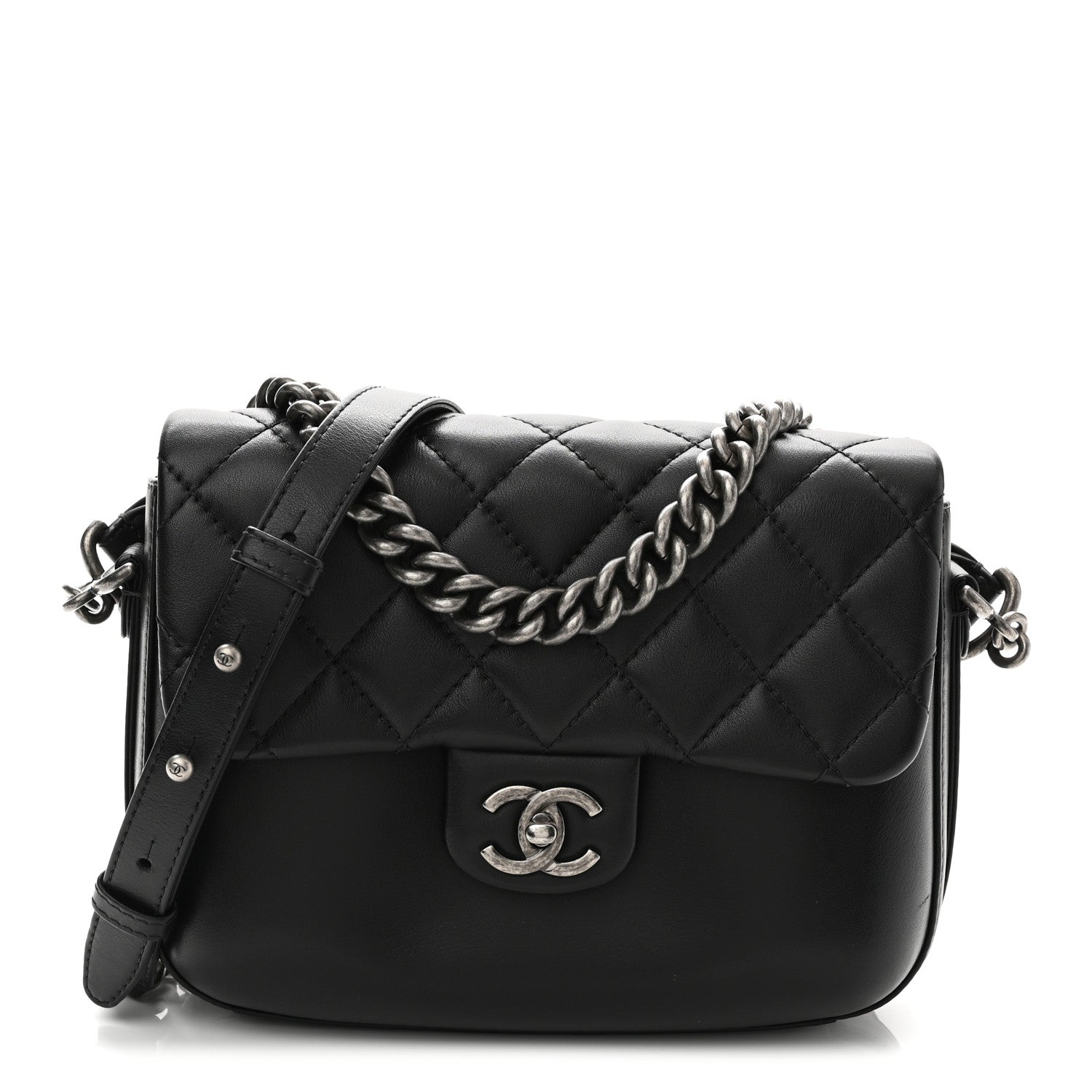 Calfskin Quilted Medium Rock My Shoulder Flap Black