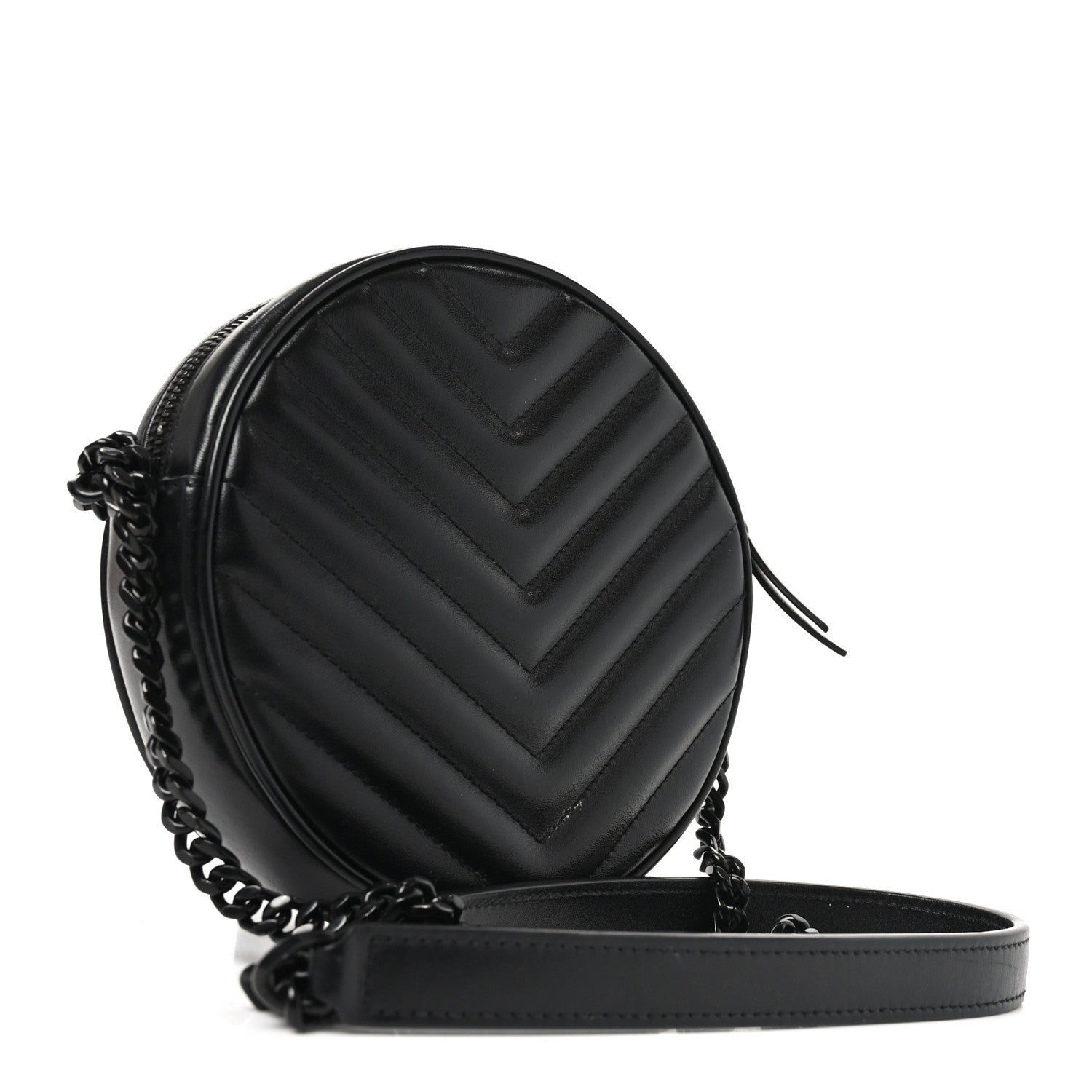 Calfskin Matelasse Chevron Round Vinyle Camera Bag Black
