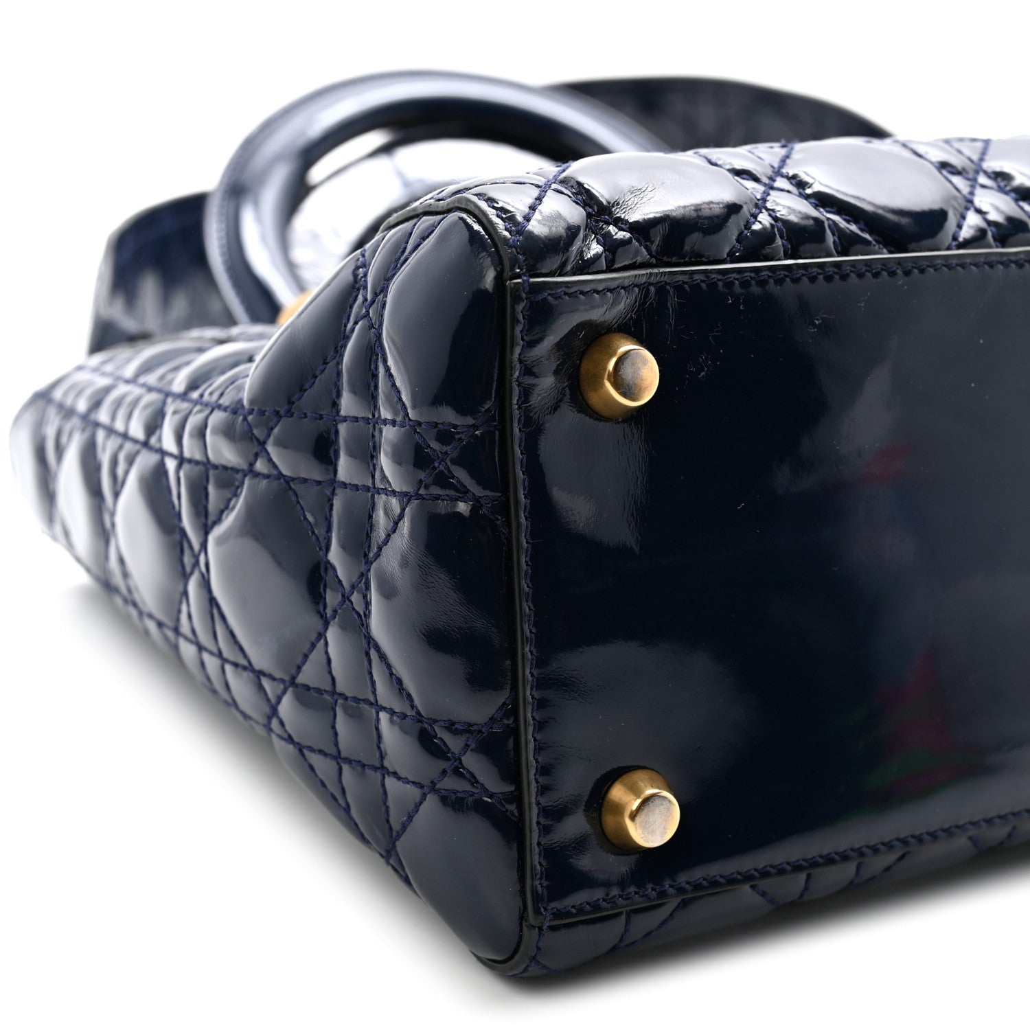 Patent Cannage Medium Supple Lady Dior  Navy Blue