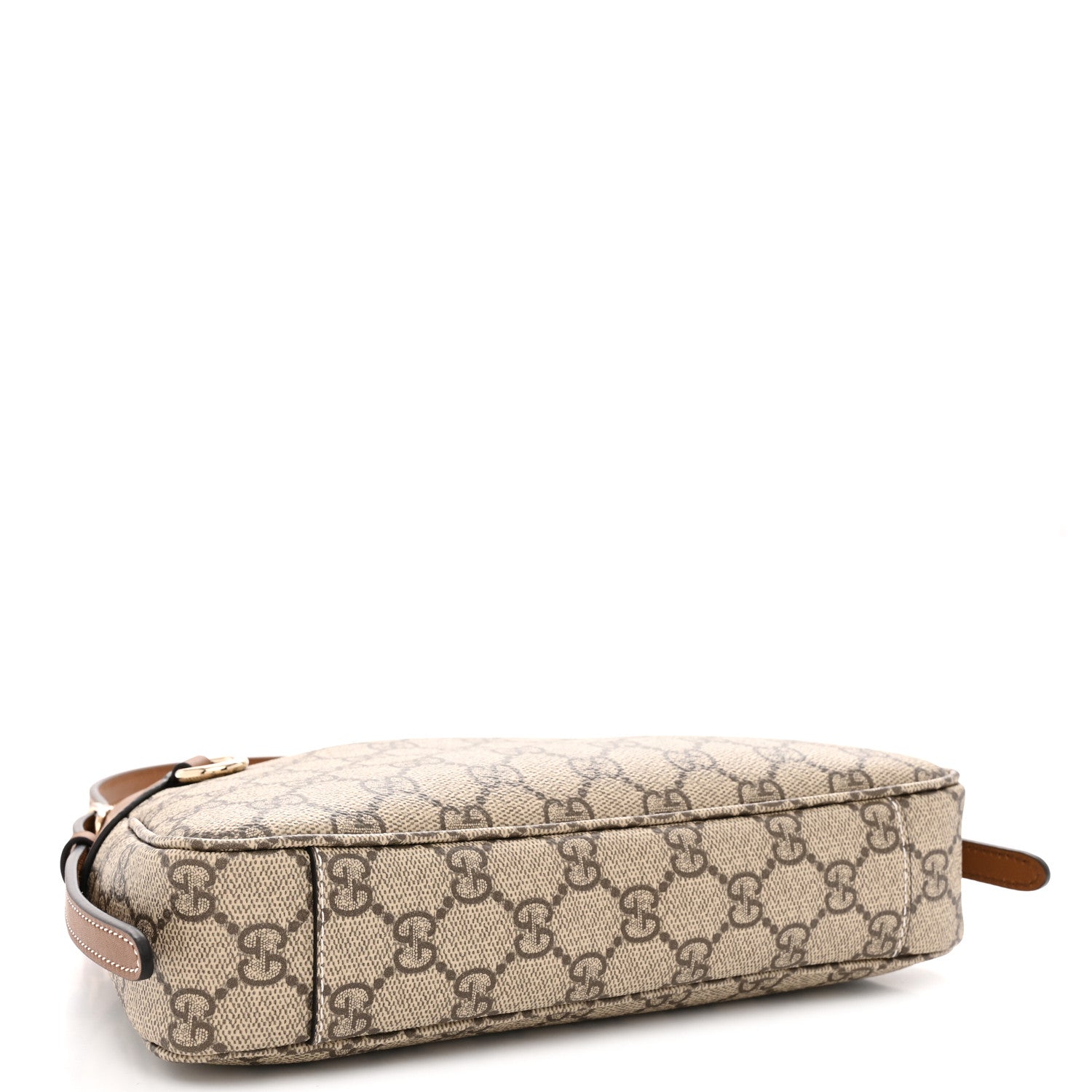GG Supreme Monogram Textured Calfskin Small Emblem Shoulder Bag Beige Dark Brown