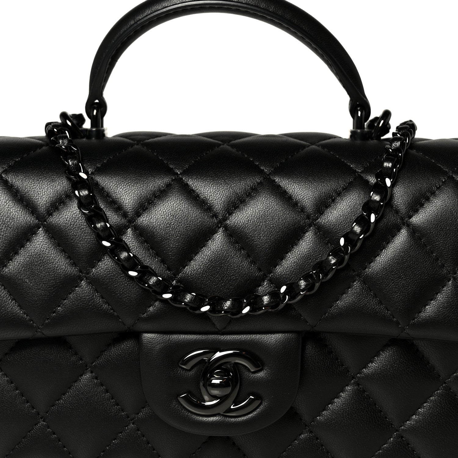 Lambskin Quilted Mini Top Handle Rectangular Flap So Black