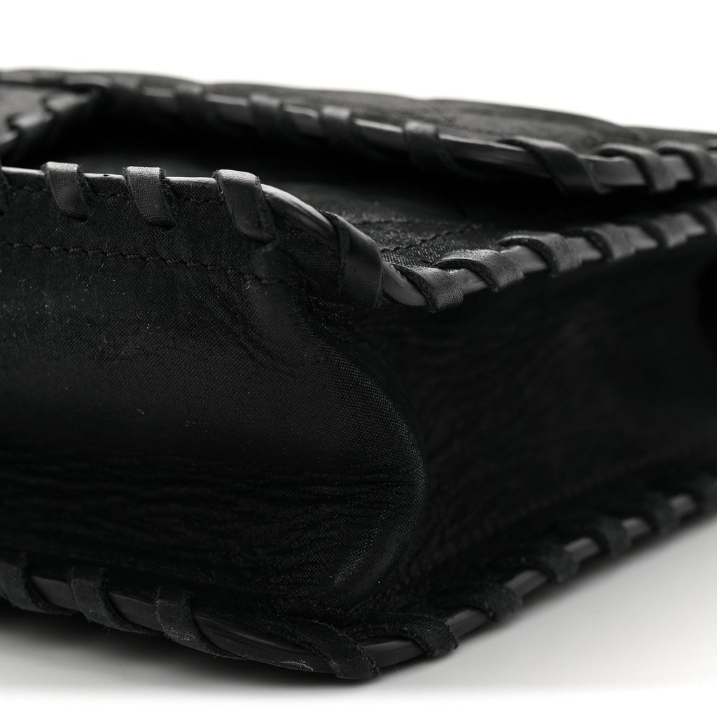 Iridescent Calfskin Small Happy Stitch Flap Black