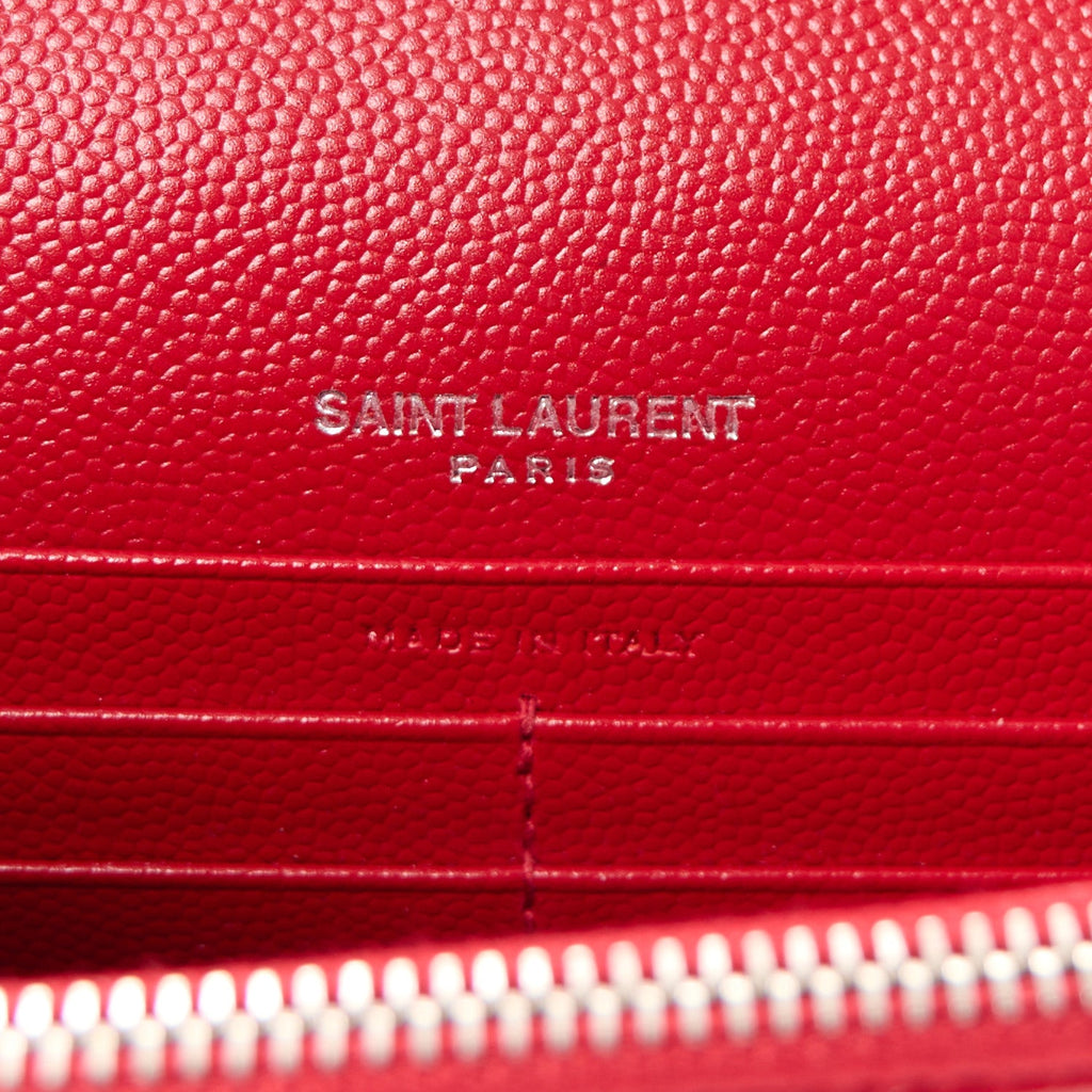 Grain De Poudre Matelasse Chevron Monogram Envelope Chain Wallet New Red