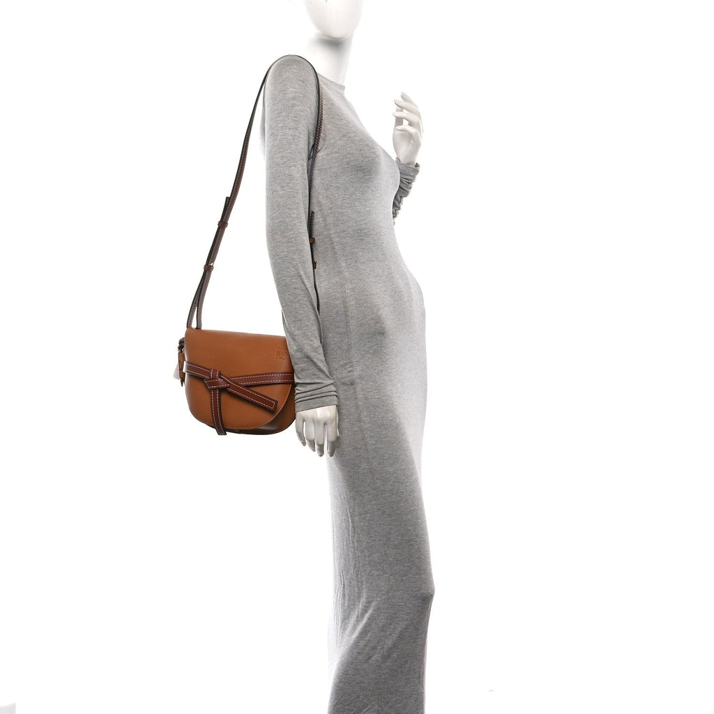 Grained Calfskin Small Gate Crossbody Bag Caramel Pecan
