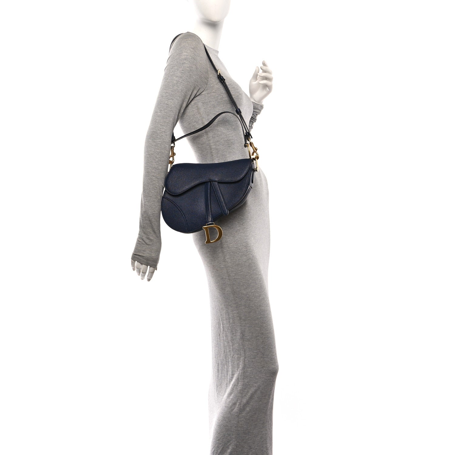 Grained Calfskin Saddle Bag With Strap Deep Ocean