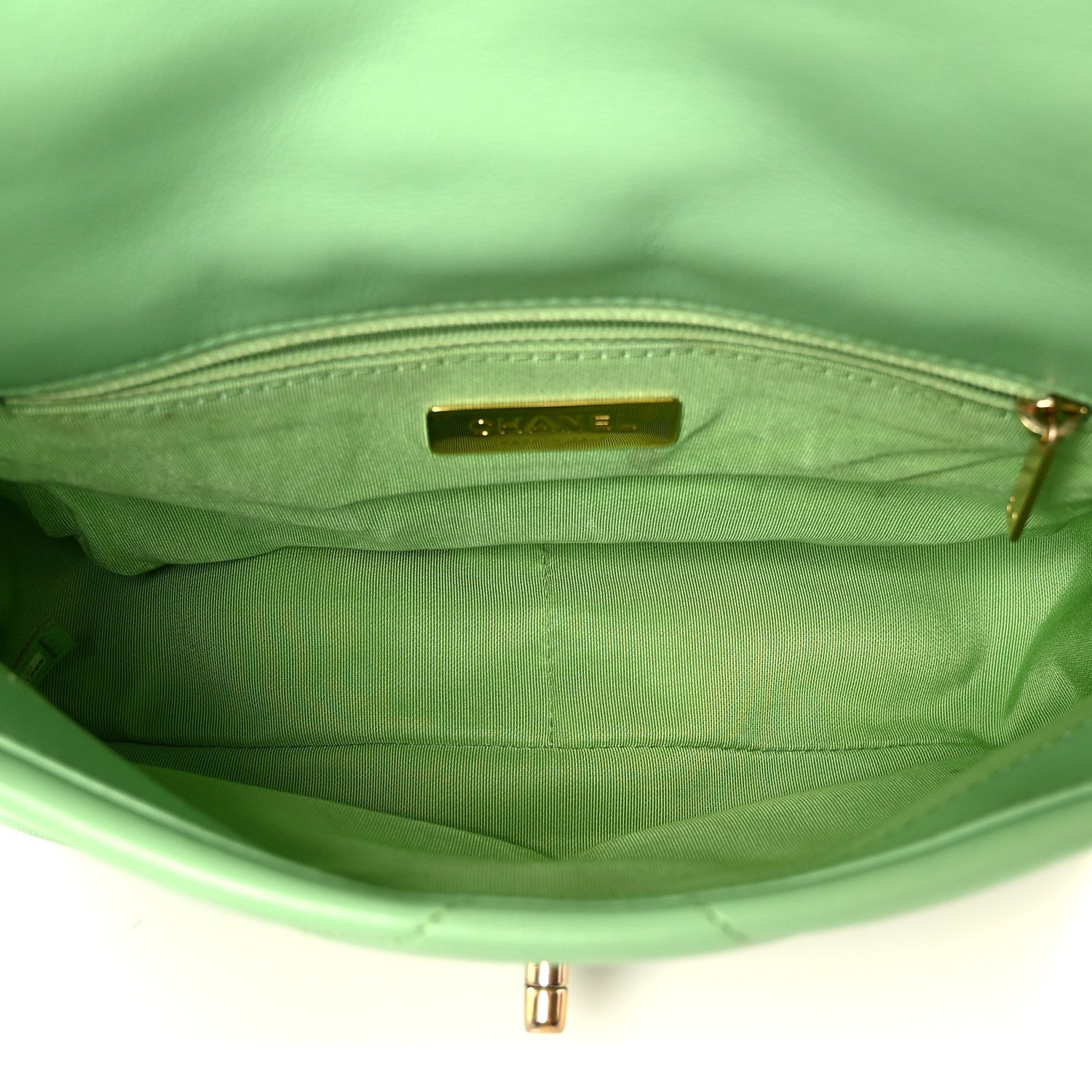 Goatskin Quilted Medium Chanel 19 Flap Light Green
