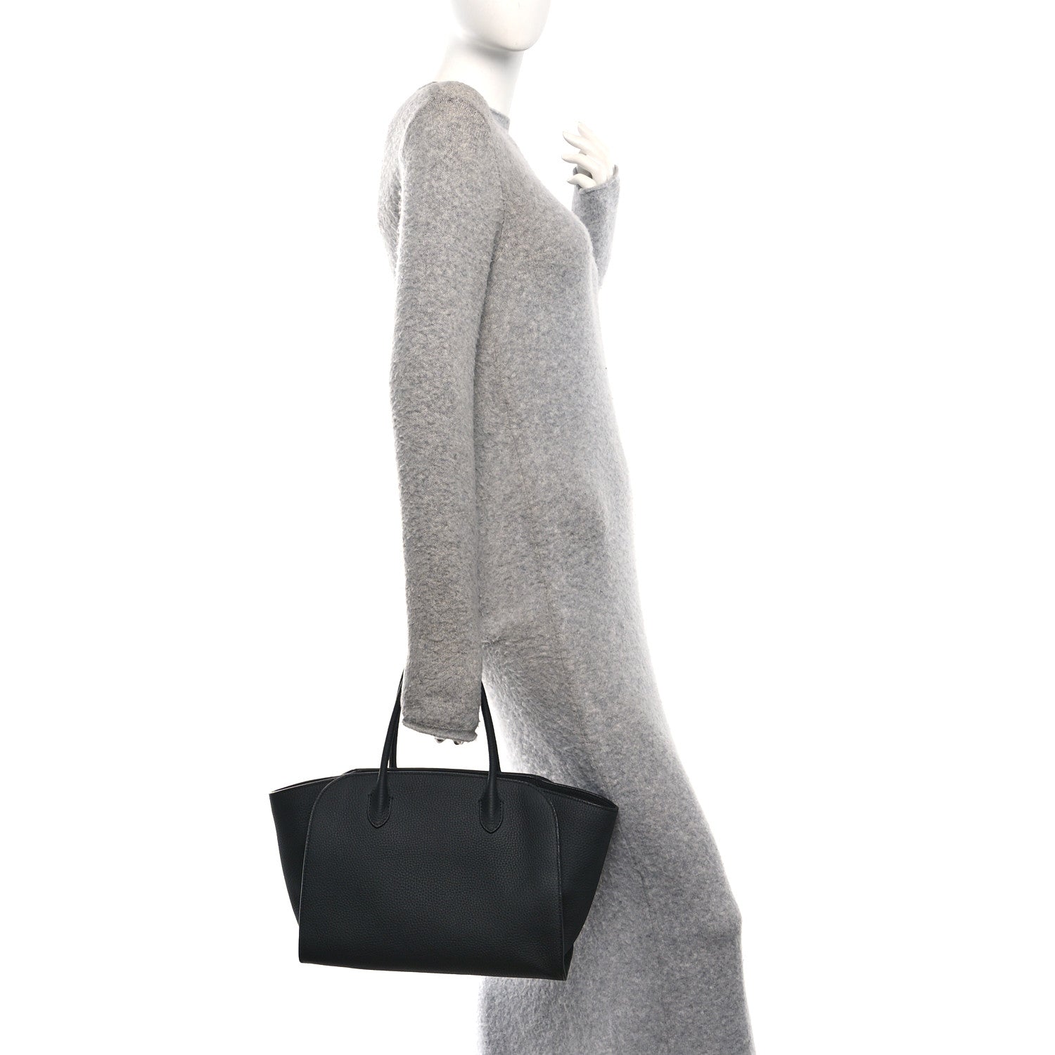Grained Calfskin Marlo 12 Tote Bag Black Black
