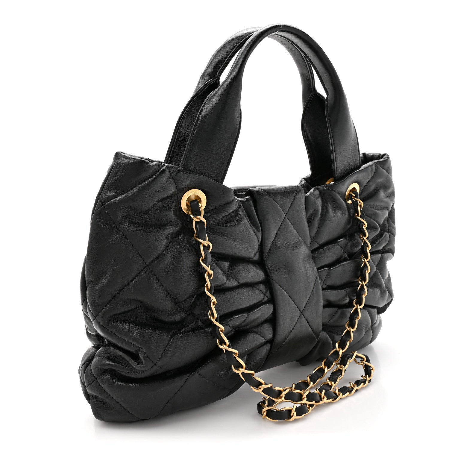Lambskin Quilted Bow Bag Black