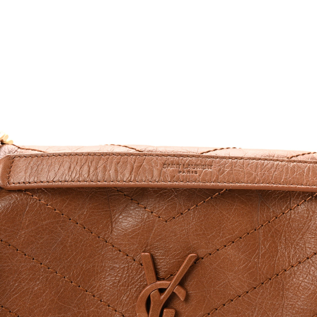 Crinkled Calfskin Matelasse Monogram Medium Niki Chain Satchel Caramel