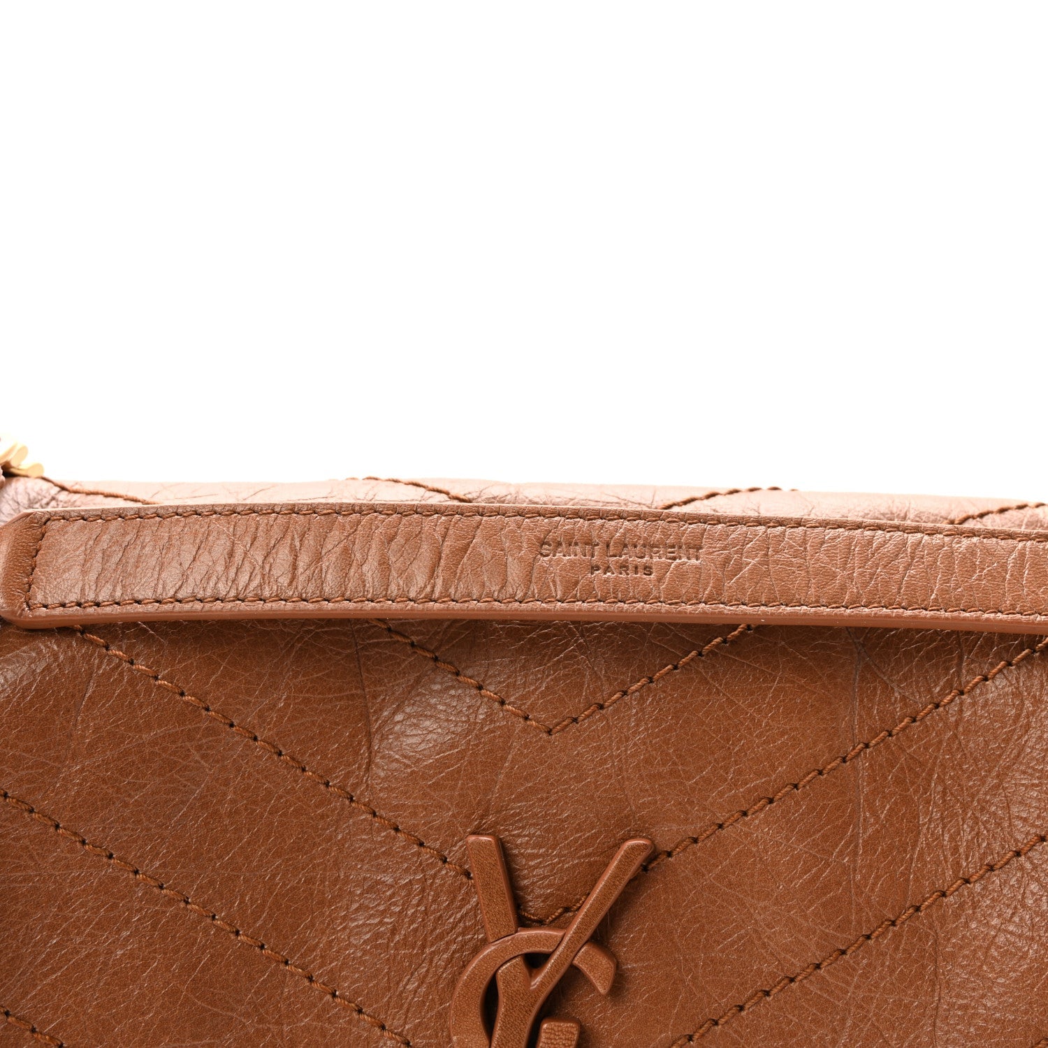 Crinkled Calfskin Matelasse Monogram Medium Niki Chain Satchel Caramel