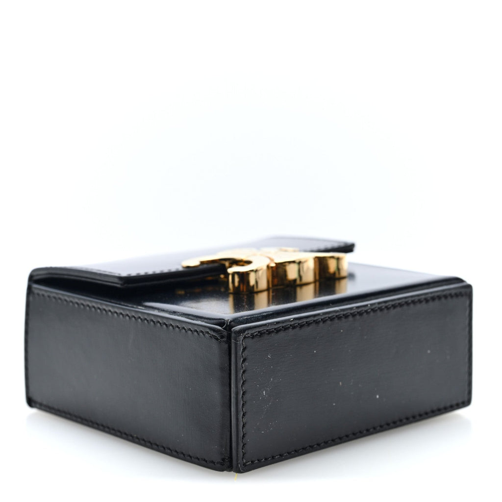 Shiny Calfskin Triomphe Mini Chain Box Bag Black