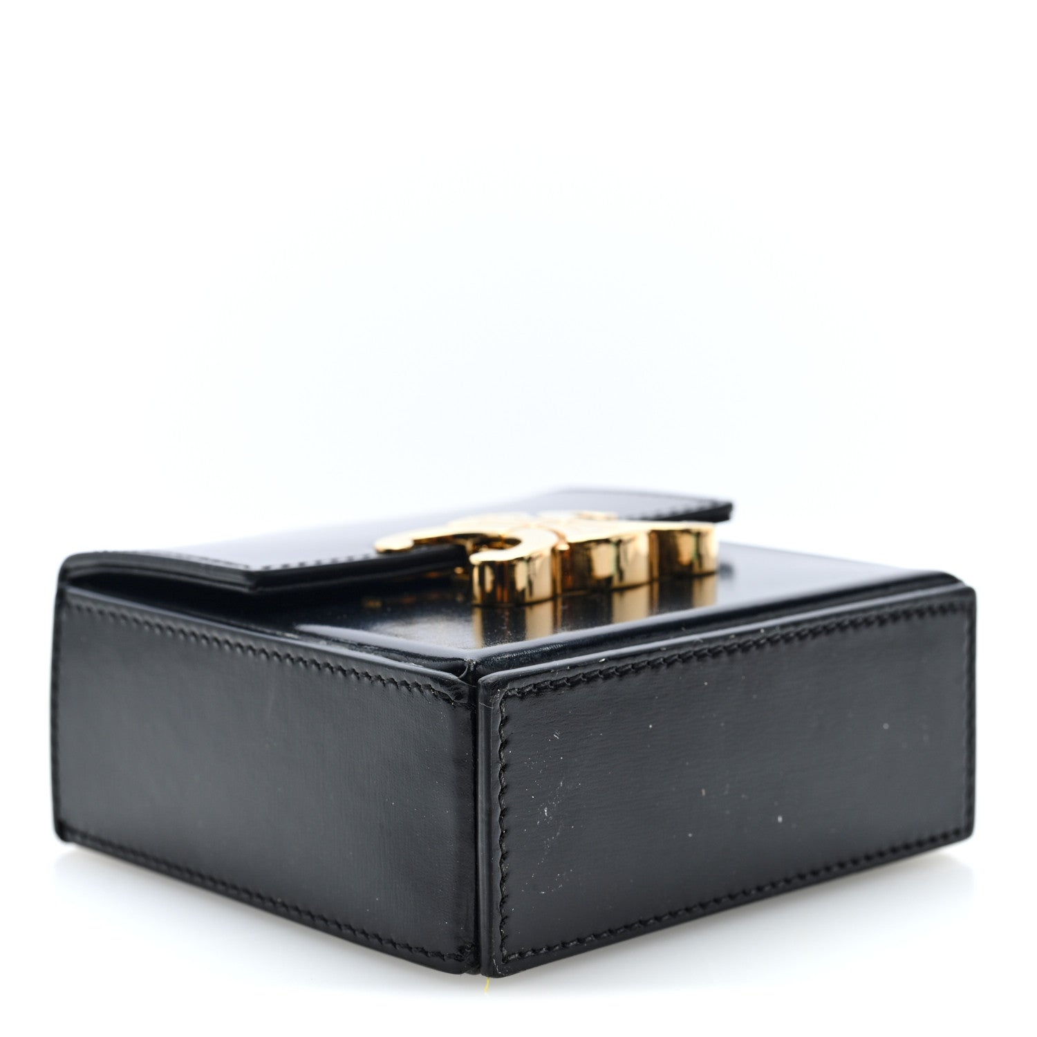 Shiny Calfskin Triomphe Mini Chain Box Bag Black