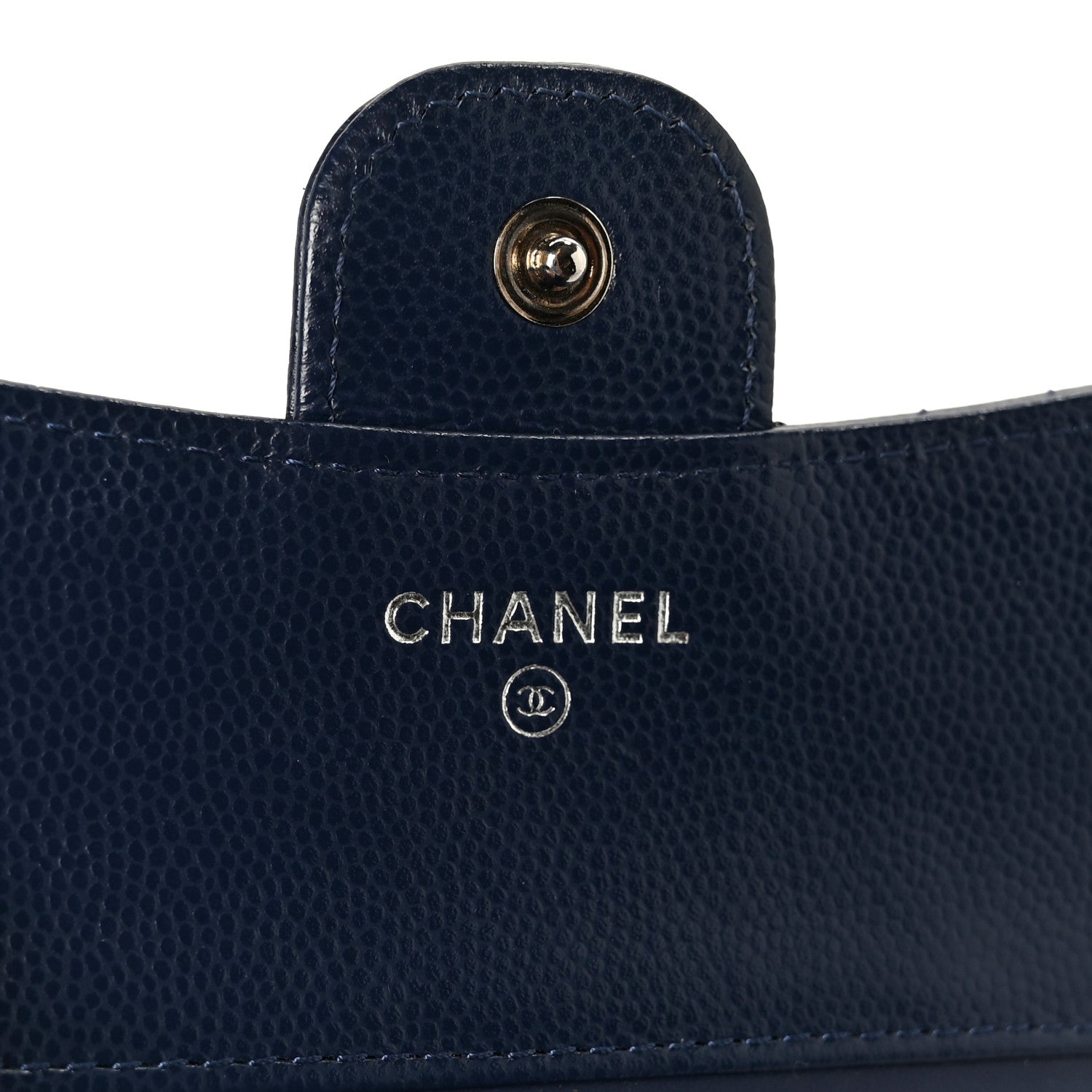 Caviar Chevron Quilted Compact Flap Wallet Navy
