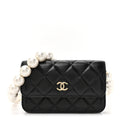 Calfskin Quilted Maxi Pearls Clutch With Chain Black