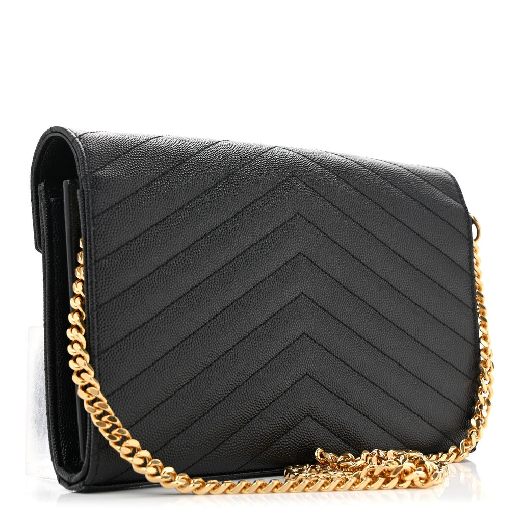 Grain De Poudre Matelasse Chevron Monogram Chain Wallet Black
