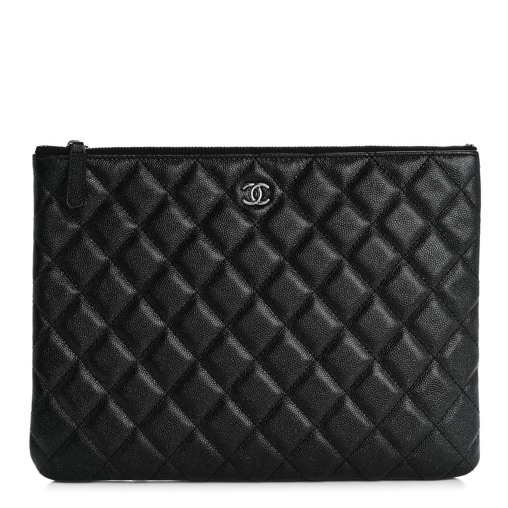 Iridescent Caviar Quilted Medium Cosmetic Case Black