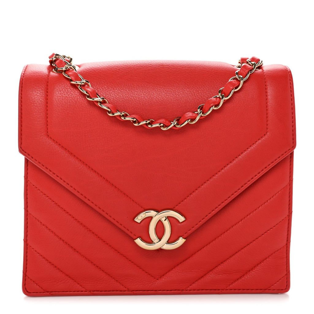 Calfskin Quilted Chevron Small Single Flap Red