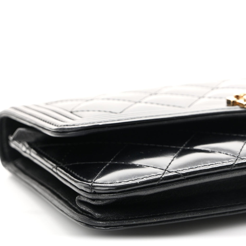 Glazed Calfskin Quilted Boy Wallet On Chain WOC Black