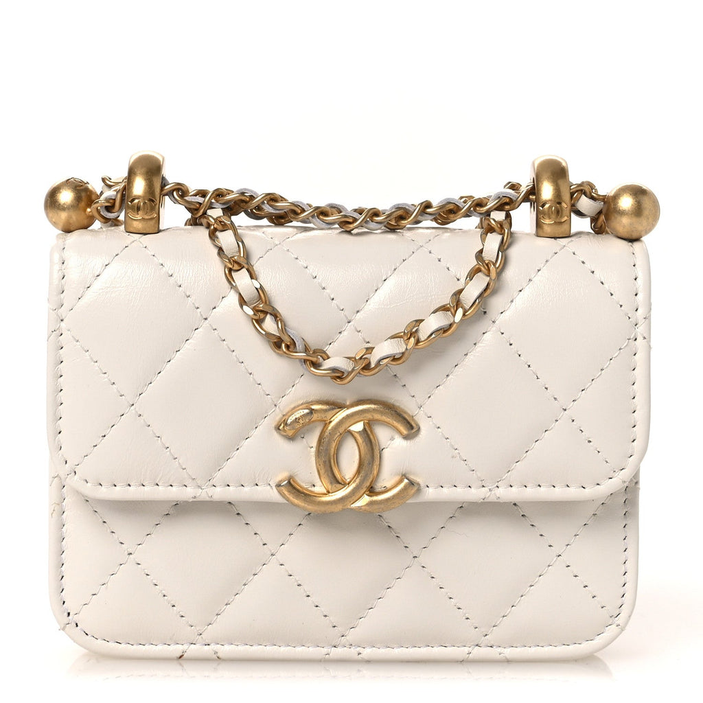Calfskin Quilted Perfect Fit Coin Purse With Chain White