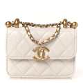 Calfskin Quilted Perfect Fit Coin Purse With Chain White